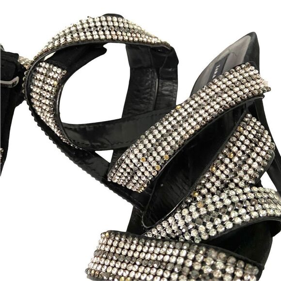 Zara Black Velvet Sandals with Rhinestone Strap in Size EU 37 - Picture 10 of 14